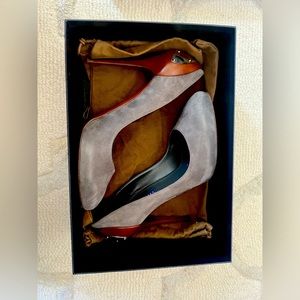 Ralph Lauren purple label suede steel/ wood heels 8.5